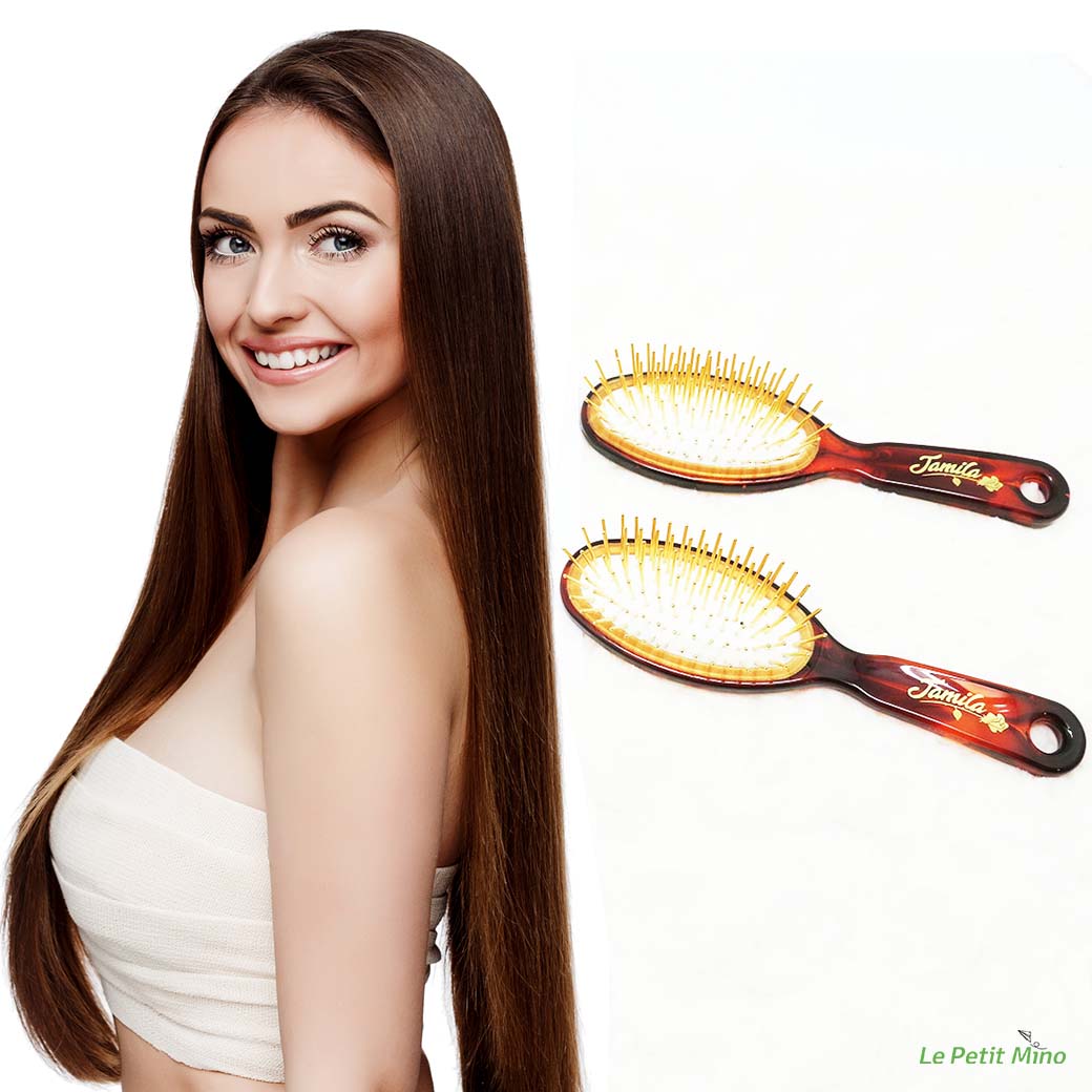 2 Sets Double Thickness 24K Gold plated Pins Hair Brush with Velvet Drawstring Pouch